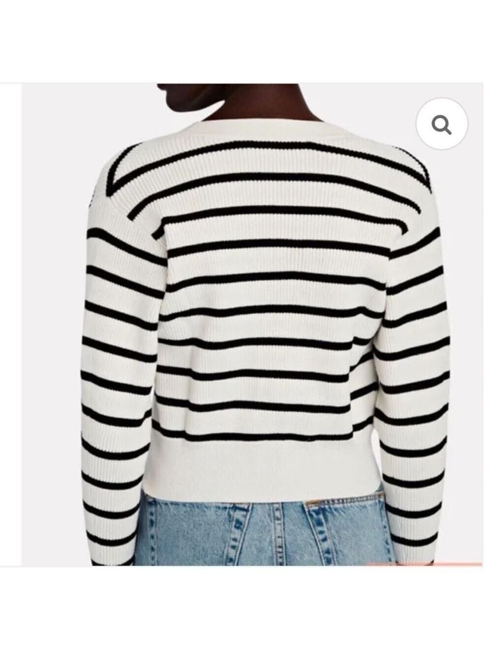 FRAME Relaxed Striped Rib-Knit Cardigan Black and White Stripes Size Small - Picture 6 of 13